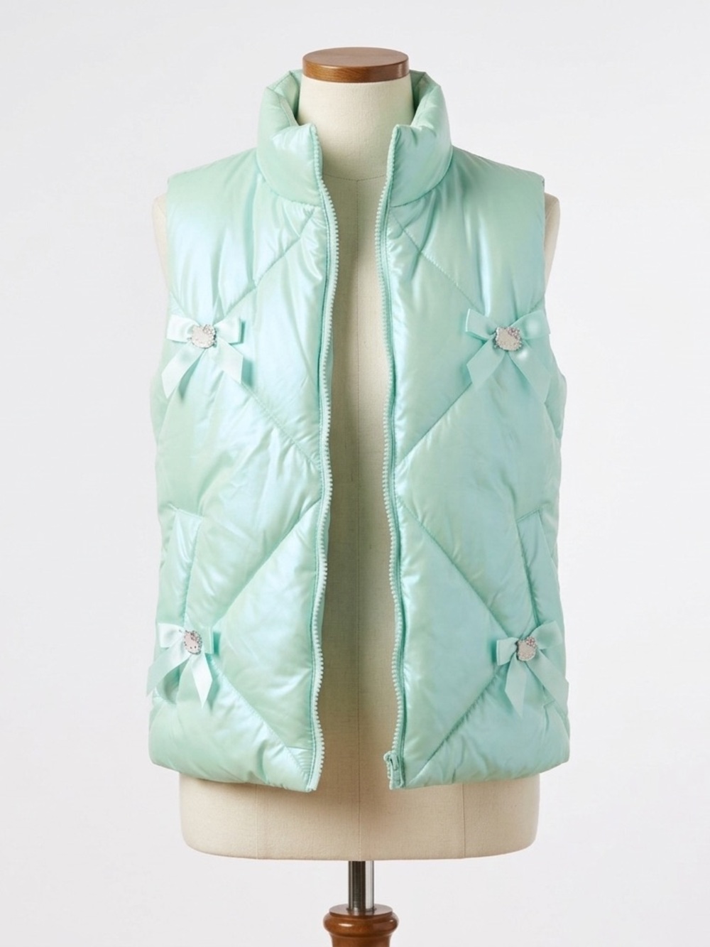 Forever 21 Mint Quilted Puffer Vest with Bow Accents